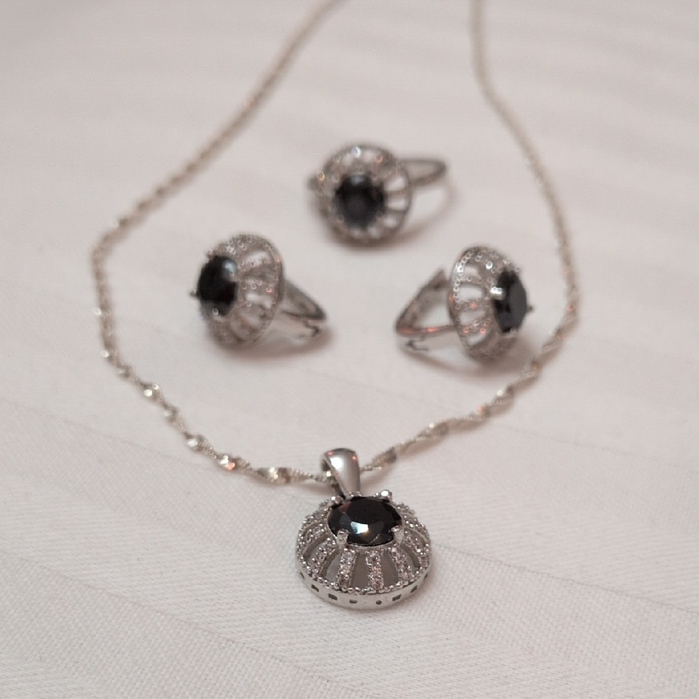 Silver and Black Jewelry Set